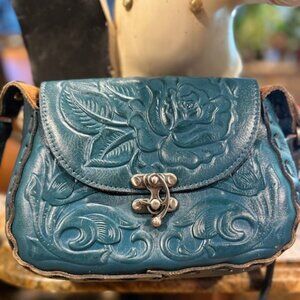 Patricia Nash Leather Lucia Micaela Turquoise Excellent Condition Tooled Rose